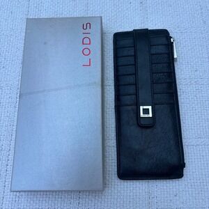 LODIS Julia Black Leather Long Stacker Slim Wallet Compact Card Case NEW